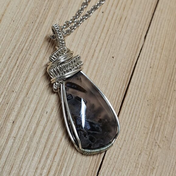 Turkish Stick Agate Necklace in Silver Handmade Pendant Gemstone Woodland Fairy - Picture 5 of 7